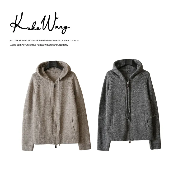 KOKO WANG【星光】秋冬耗牛绒羊毛混纺连帽显瘦针织开衫N8135K29W45
