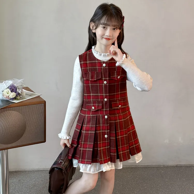 女童连衣裙秋冬款2025新款洋气儿童小香风呢子背心裙女孩套装裙子