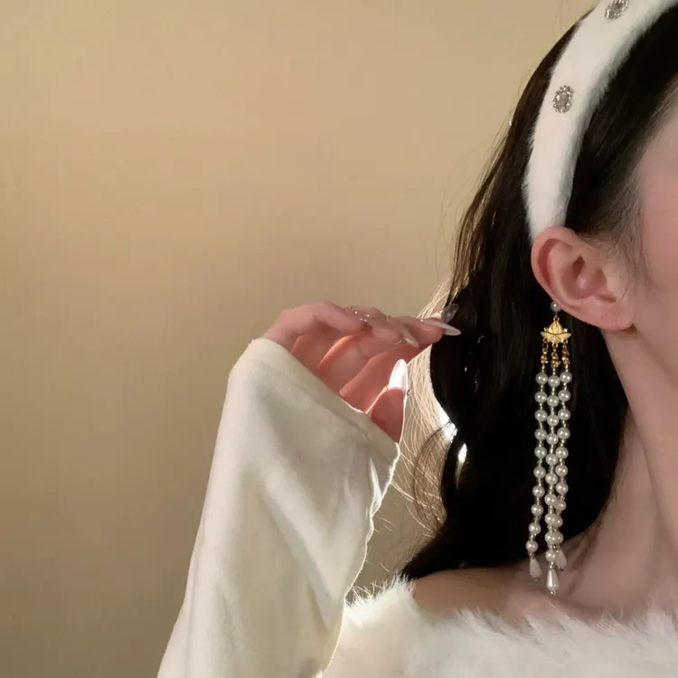 秋冬氛围感珍珠流苏毛绒发箍女头饰增高颅顶头箍发饰发卡