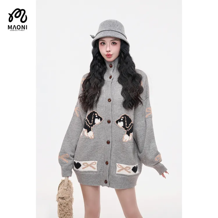 毛妮LADIESFIRST【云絮漫漫】可爱少女风小狗慵懒风针织毛衣L2468