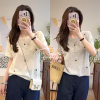 【周周】“盛夏郁金香”夏韩版竹节麻轻薄短袖T恤女156151