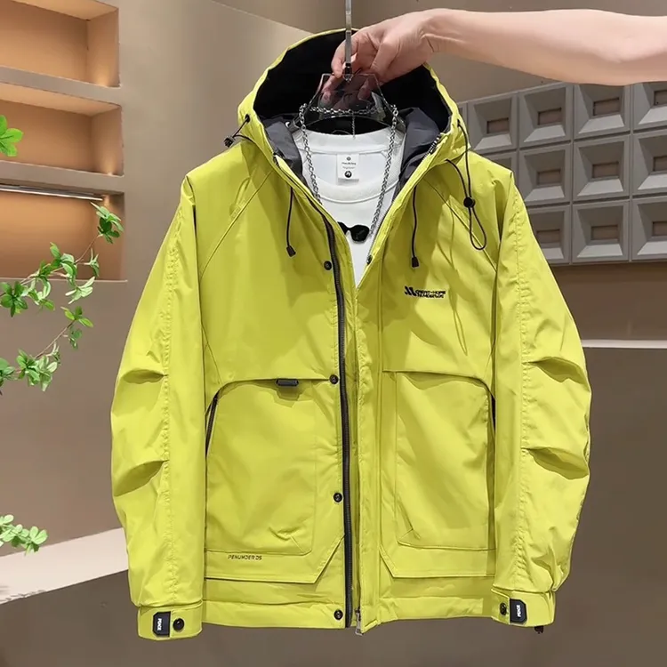 男士秋冬新款连帽二棉夹克纯色棉衣流行百搭青年工装休闲冲锋衣潮