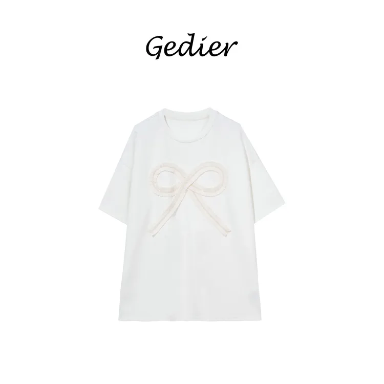 【歌蒂尔】夏季松弛感宽松休闲百搭圆领短袖T恤 大蝴蝶结 TG520851Y