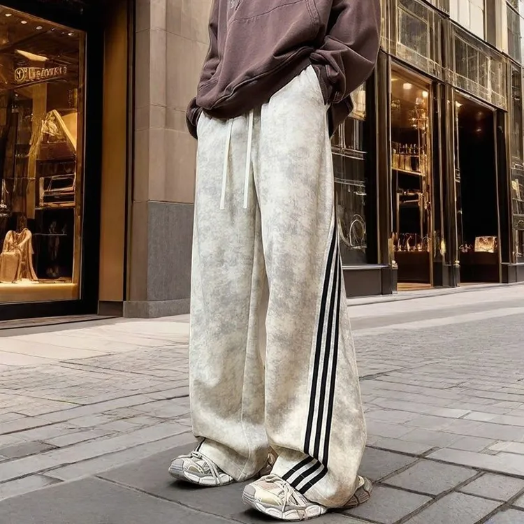 大码300斤潮牌条纹运动卫裤男士裤子男秋冬宽松高级感休闲直筒裤
