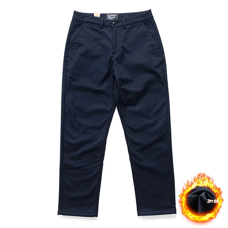 585349男士纯色休闲长裤微宽松保暖加绒直筒裤男款商务休闲长裤