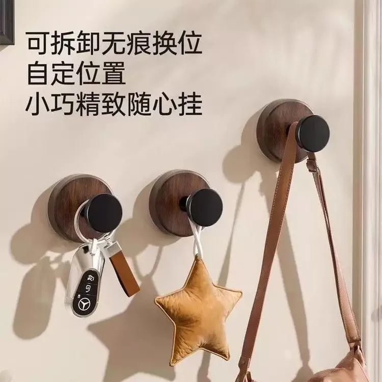 旋转木纹吸盘壁挂式挂钩无痕粘贴门后挂衣钩橱柜抽屉卫生间