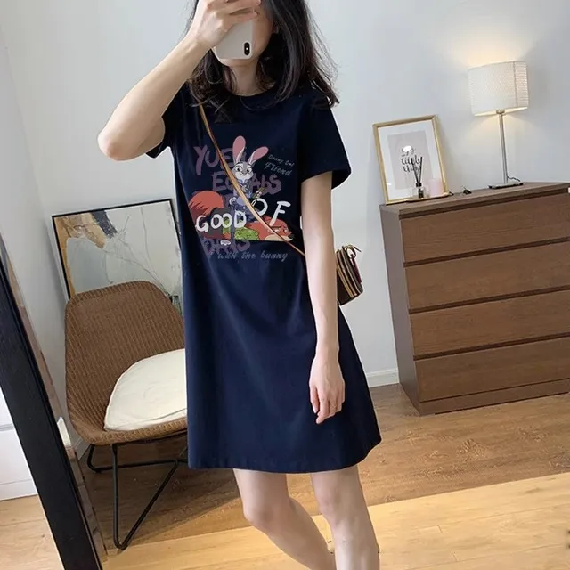潮流短袖T恤裙女2025年夏款新款韩版宽松休闲中长款运动风连衣裙