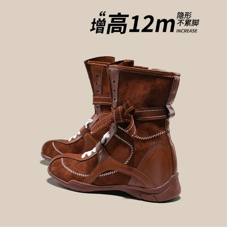 莆田高端正品西部牛仔靴女款2025新款秋季复古百搭棕色厚底拳击靴