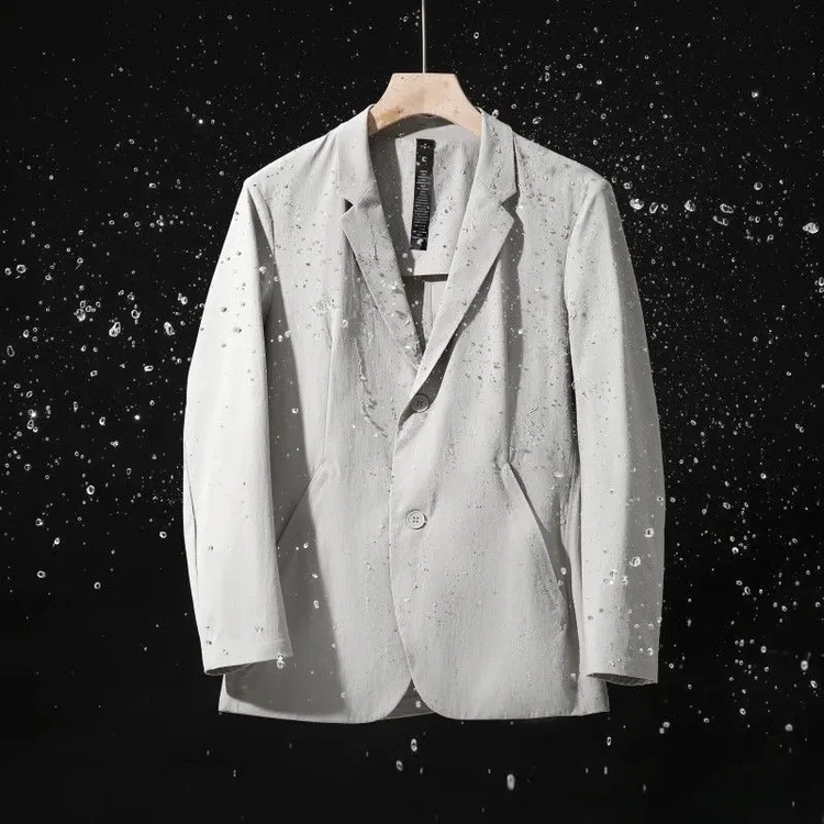 夏薄款抗皱面料立体裁剪男压胶商务西服休闲外套透气夏季大码西装