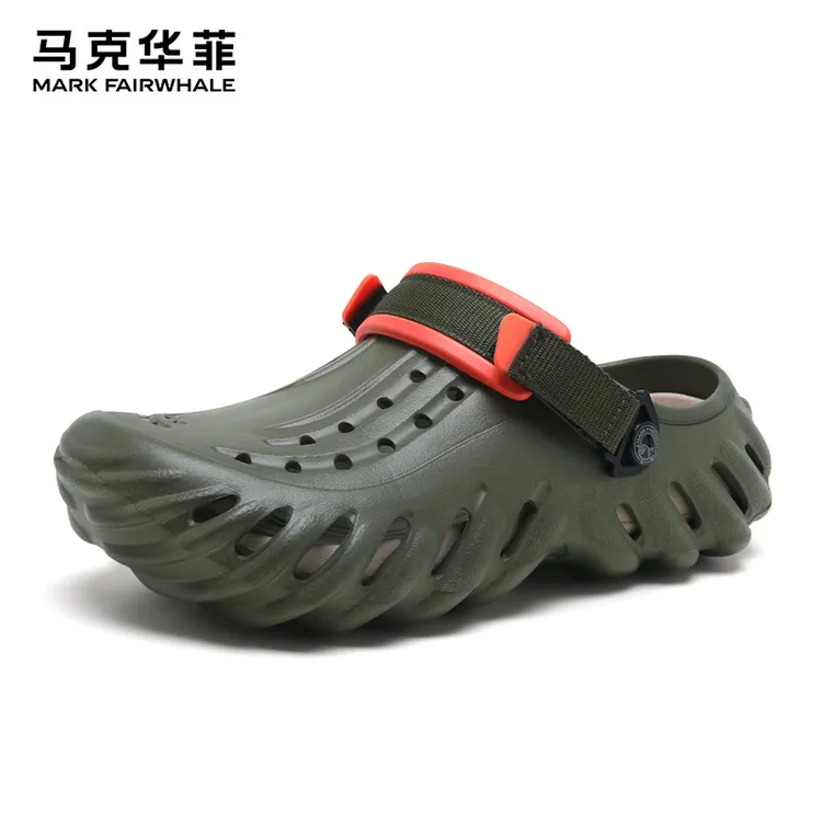 马克华菲透气洞洞鞋男士夏季软底潮流外穿情侣防臭包头拖