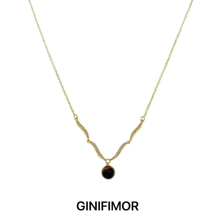 GINIFIMOR 铜合金锆石项链 a688 闪锆波浪虎眼石锁骨链百搭颈链