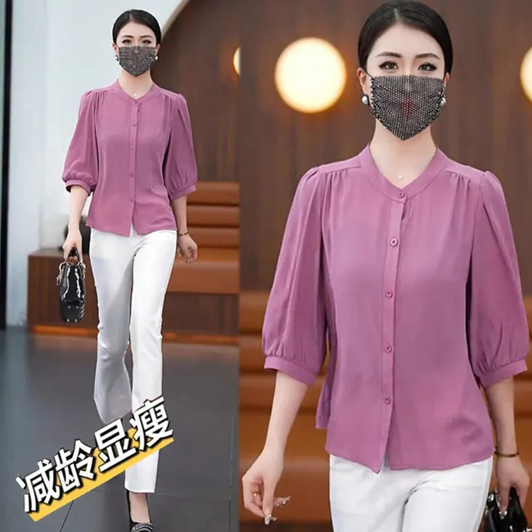 【9个颜色】春夏薄款七分袖冰丝衬衫大码宽松显瘦遮肚中袖防晒开衫