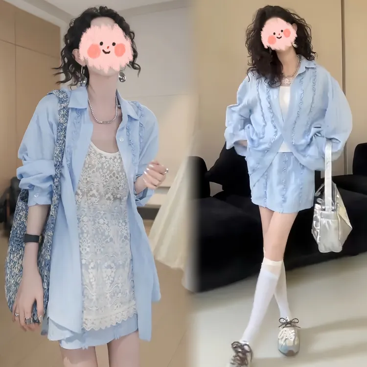 早春慵懒风法式洋气减龄花边防晒衫小众设计感衬衫百搭显瘦半身裙