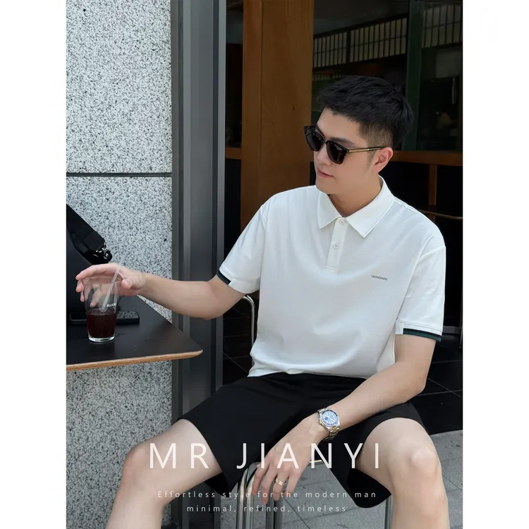 MR JIANYI夏季鼎奢高级感撞色凉感Polo衫商务休闲翻领短袖T恤男款