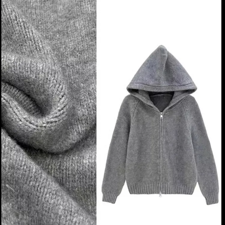 纯色连帽毛衣外套女2024冬季新款百搭时尚拉链开衫针织衫上衣爆款