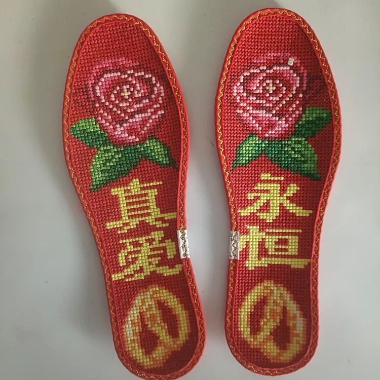 鸿运玫瑰七层棉布纯手工吸汗透气四季通用成品鞋垫结婚红色鞋垫子