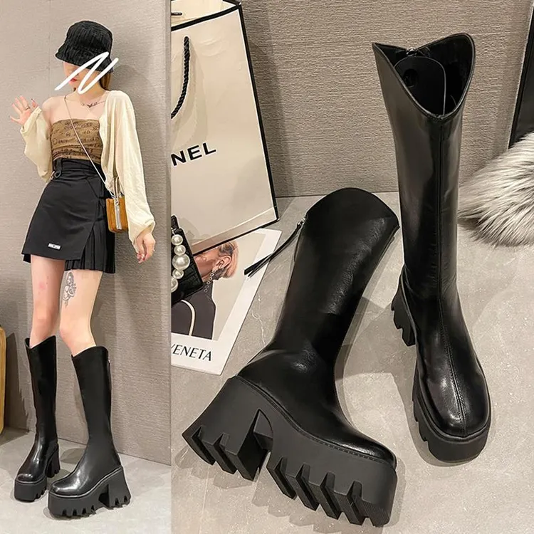 【香港轻奢Sakurano&樱央】小个子厚底及膝靴女松糕马丁靴2025年秋