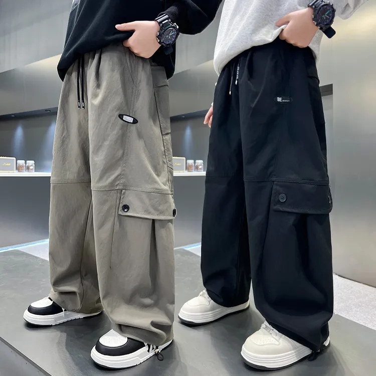 男童春秋款工装裤子儿童秋季直筒休闲裤2025新款中大童大口袋长裤