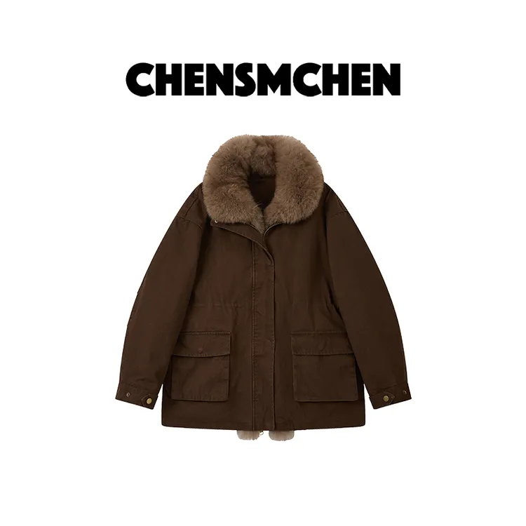 CHENSMCHEN时尚休闲毛领90鹅绒派克服女宽松显瘦羽绒服CSY11466QQ