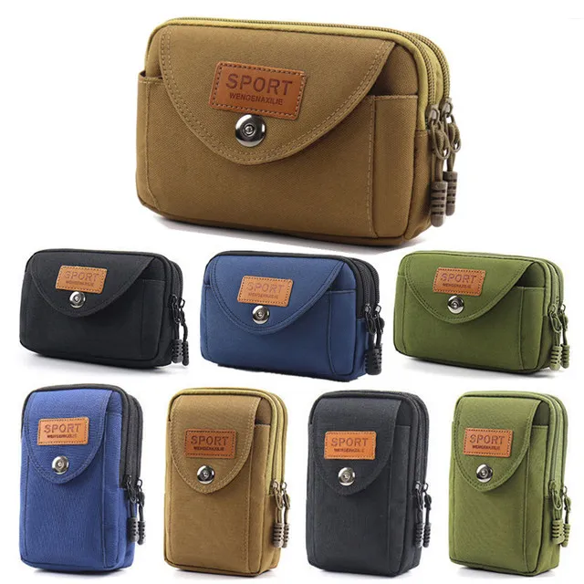 6.5寸手机腰包男穿皮带手机套腰带腰包多功能横款帆布手机袋挂包