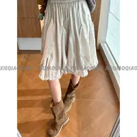谢荞荞「摇曳旋律」莱赛尔天丝醋酸秋季松紧腰不规则蕾丝花边半身裙