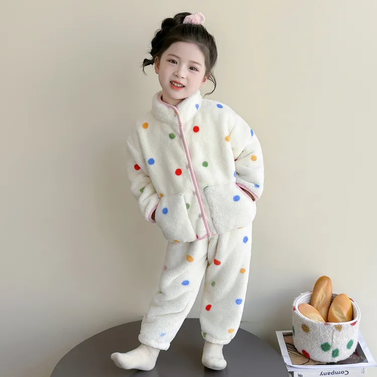 儿童睡衣女童珊瑚绒家居服2025新款秋冬季加厚女孩宝宝考拉绒套装