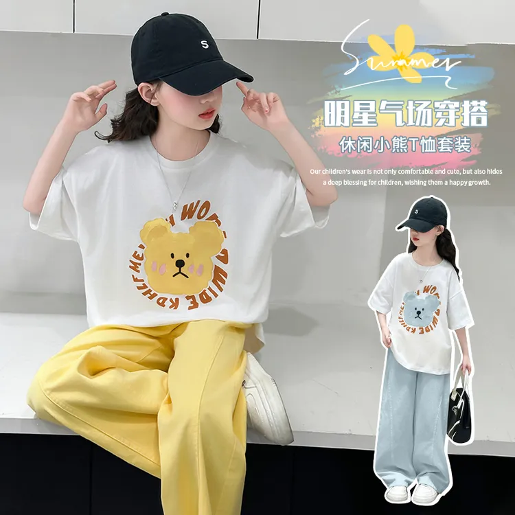 女童套装潮款夏季新款中大童6-12岁15岁休闲时尚印花T恤两件套潮