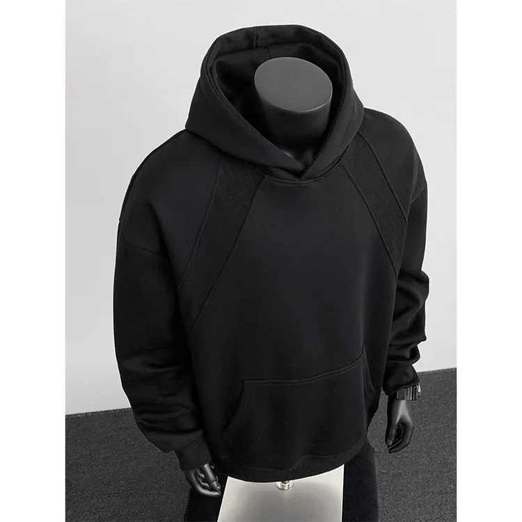 解构拼接空气层短宽boxy卫衣男款秋季cleanfit美式复古连帽衫外套