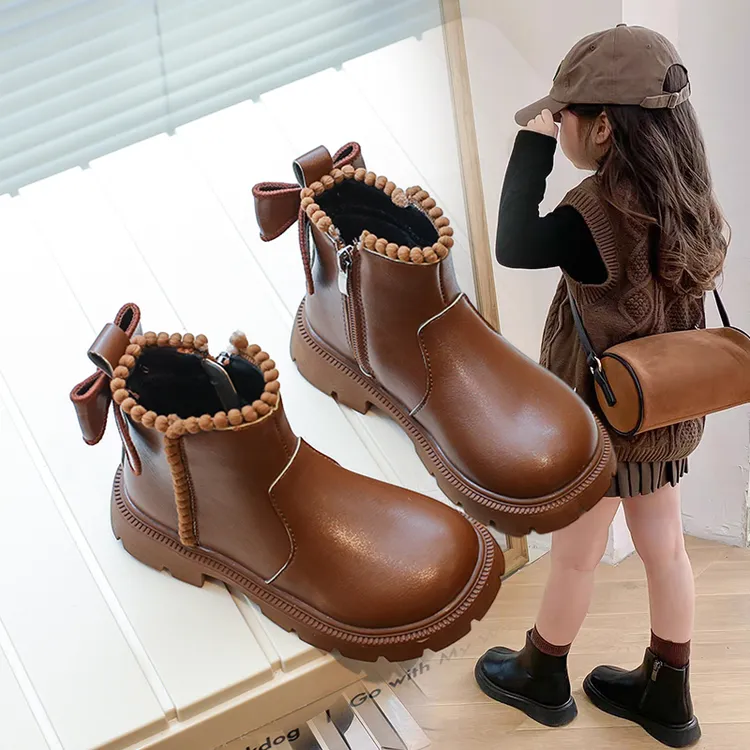 ABC 女童时尚洋气公主马丁靴2025秋冬加绒保暖靴儿童新款软底靴子