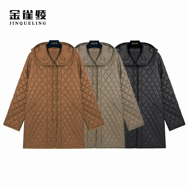 金雀绫【小羊棉服】菱形格百搭连帽设计感时尚加宽加大棉服BT7069
