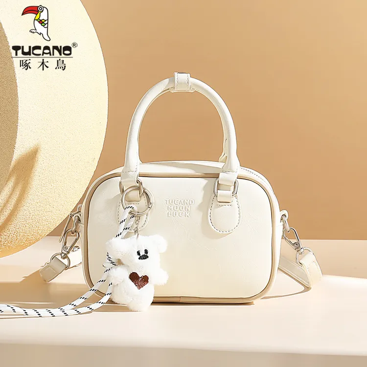 夏季新款女韩版拉链保龄球休闲拼接手提包斜挎包简约小包包肩包