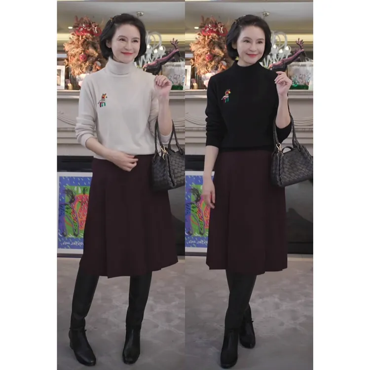 我是摩羯黑标 彩虹宝马100新疆天山羊绒刺绣高领半高领圆领针织衫