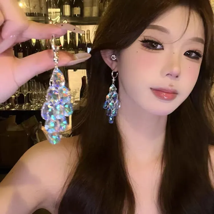 梦幻清冷感~轻奢复古高级气质炫彩流苏耳环爆款晚宴新娘耳环耳饰