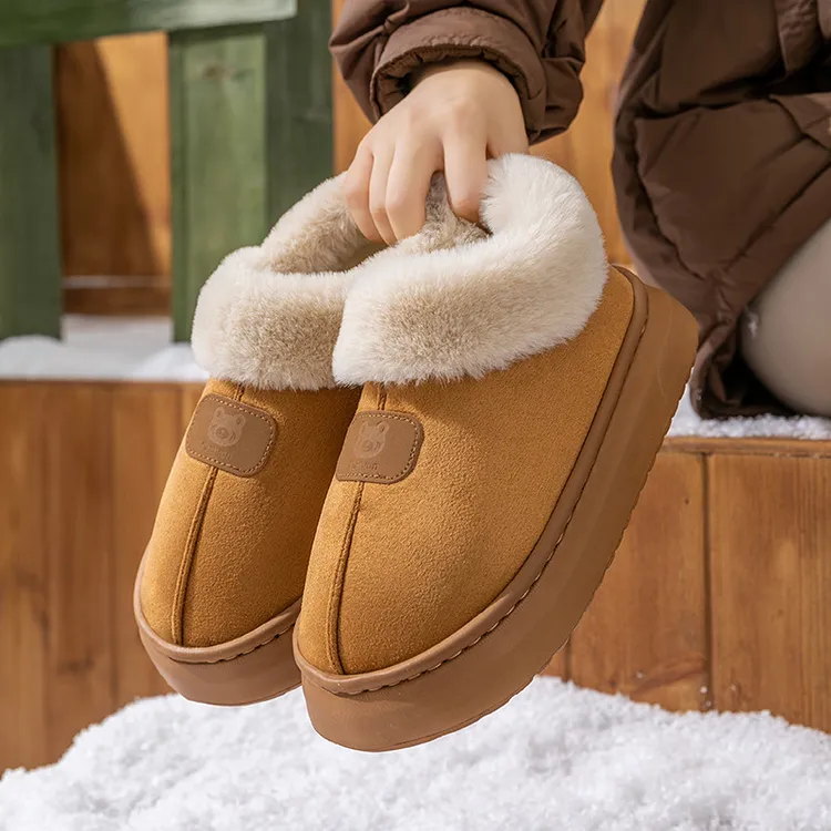 秋冬季棉拖鞋女毛绒情侣包跟保暖防滑室内居家麂皮绒棉鞋男士外穿