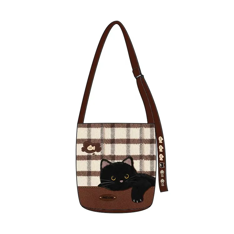 设计师原创毛绒煤罐罐椭圆底飘带水桶包单肩小众通勤包包休闲