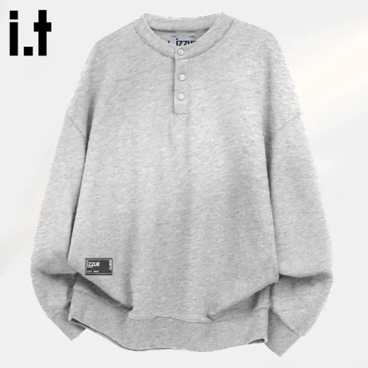 香港潮牌it：感亨利领卫衣男女同款宽松慵懒风男士上衣服