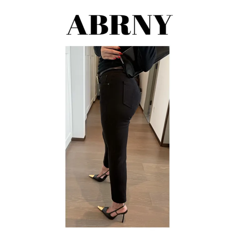 许小黑【暖绒小脚】加绒中高腰高弹显瘦黑色九分小脚裤86011