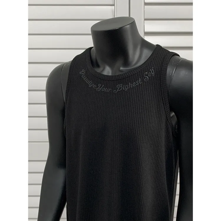 肌理感重磅坎肩背心夏季刺绣无袖t恤男美式潮牌痞帅运动健身汗衫