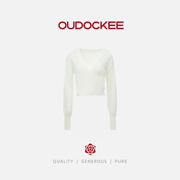 OUDOCKEE 鸥鸥【绵羊毛】纯色针织V领裹身长袖上衣 MACAB839T