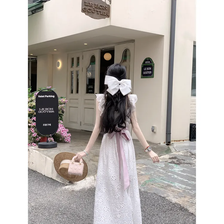 【雅乔现货】一诺倾情 方领荷叶边镂空绣花全棉连衣裙DYLL-25016682