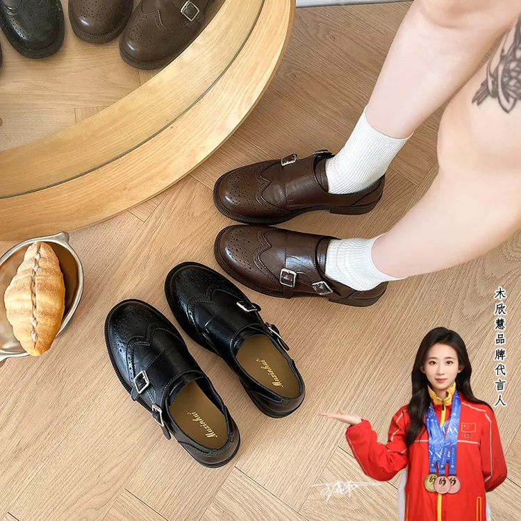 【品牌】乐福鞋2026春款复古布洛克雕花一脚蹬英伦风皮鞋208