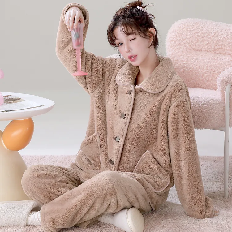 【暖绒保暖】可外穿家居服套装秋冬天雪花绒加绒加厚女士休闲睡衣