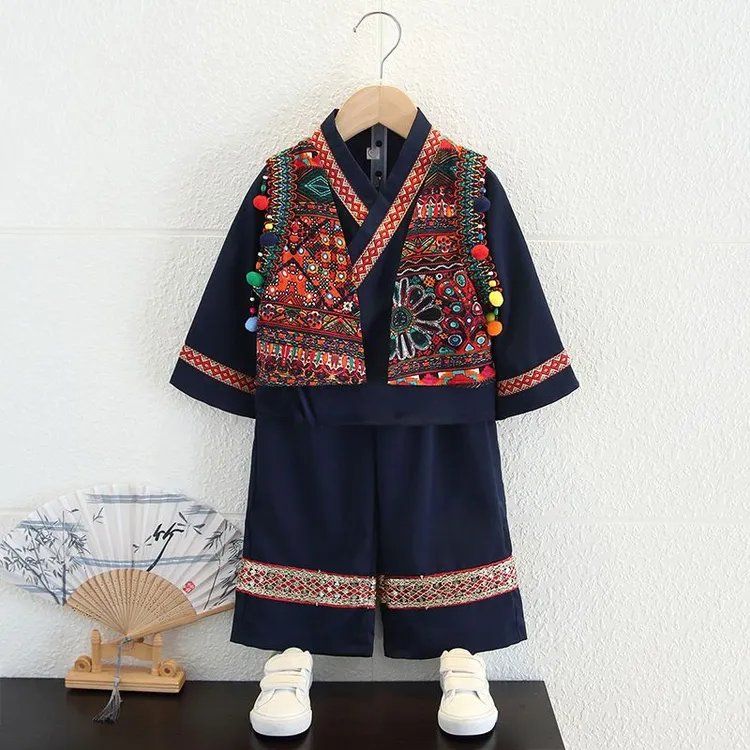 儿童少数民族壮族服装三月三哈尼族苗族汉服女唐装男幼儿园演出服