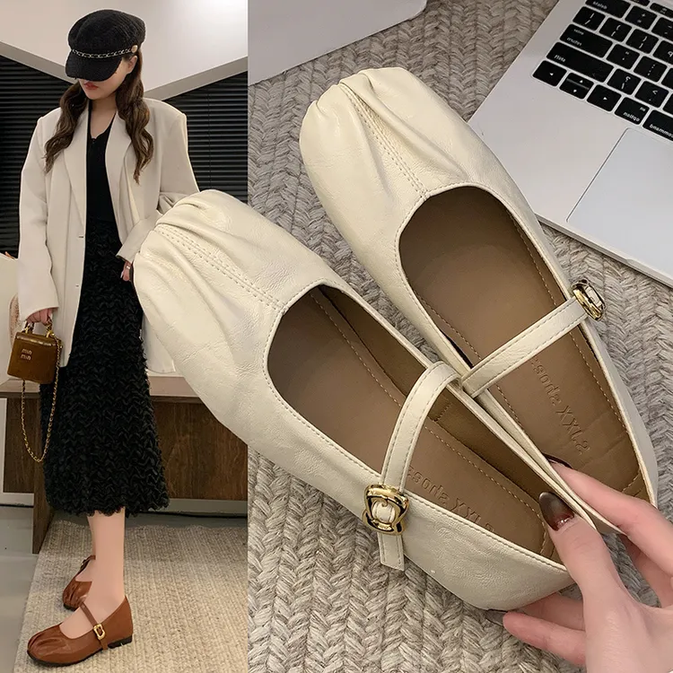 软底玛丽珍鞋女浅口单鞋2025年春季新款配裙子一字扣平底豆豆鞋子