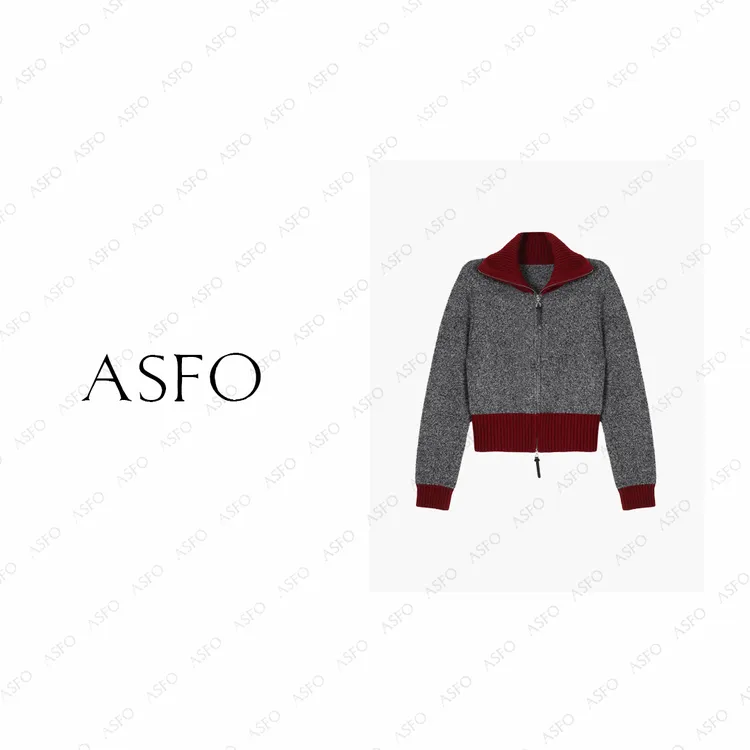 【AS复古调】25新撞色花纱拉链高领加厚翻领毛衣AS25DMZZS05080