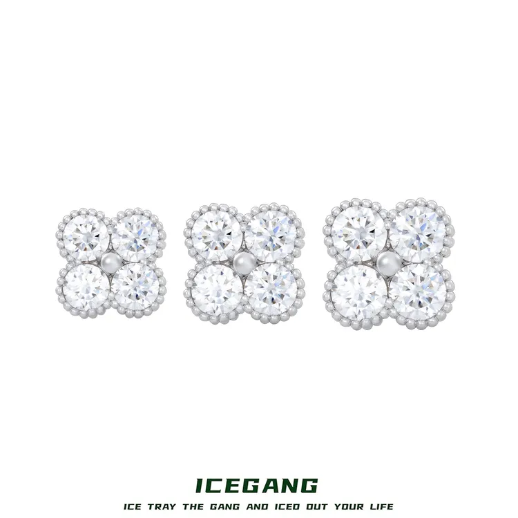 ICEGANG 925银莫桑石耳饰 四叶草圆珠莫桑石耳钉S925通体纯银重工