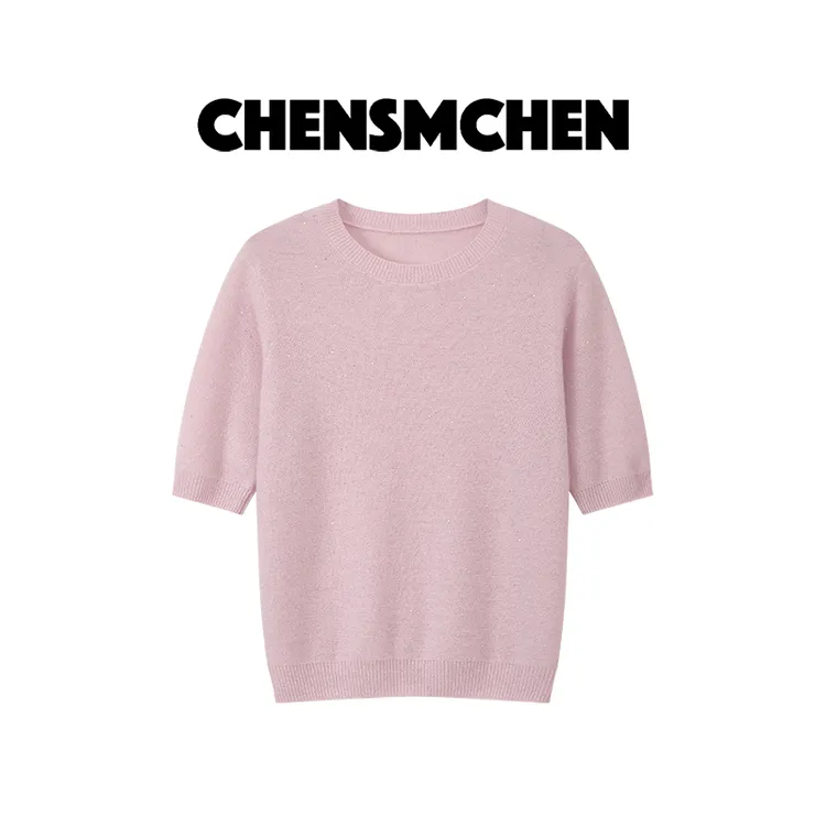 CHENSMCHEN 山羊绒圆领短袖针织衫女时尚休闲显瘦上衣CSZ7018MN