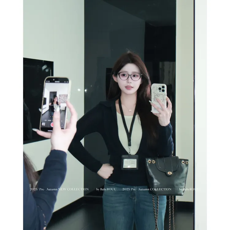 【现货】【高智研读生】温与柔辣妹假两件撞色百搭显瘦ins长袖打底