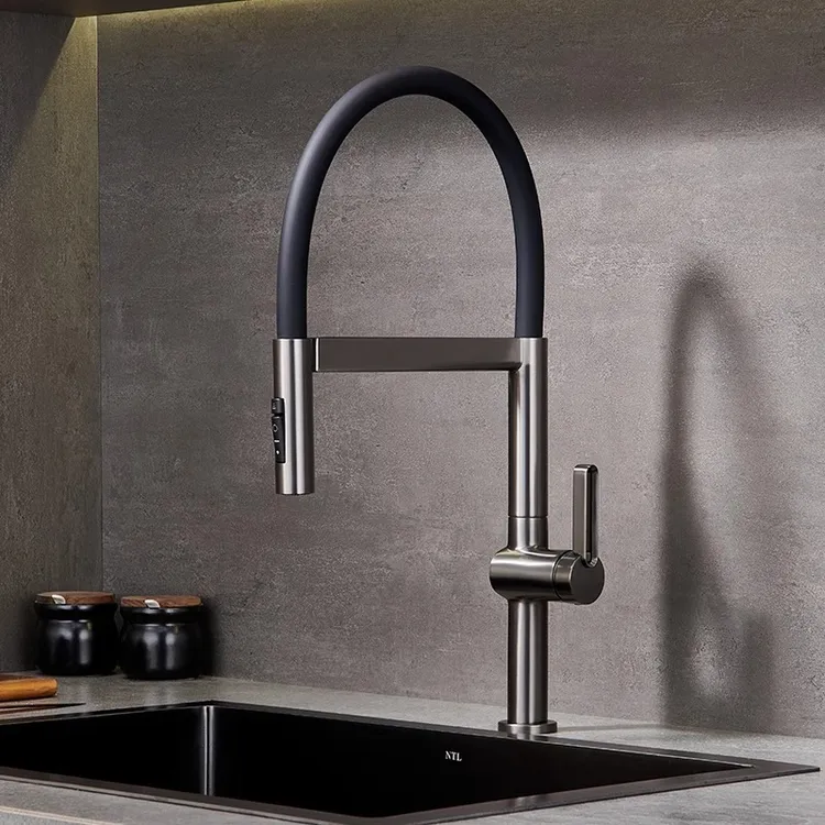 高端厨房菜盆洗碗池磁吸水槽水龙头全铜伸缩可旋转冷热抽拉家用