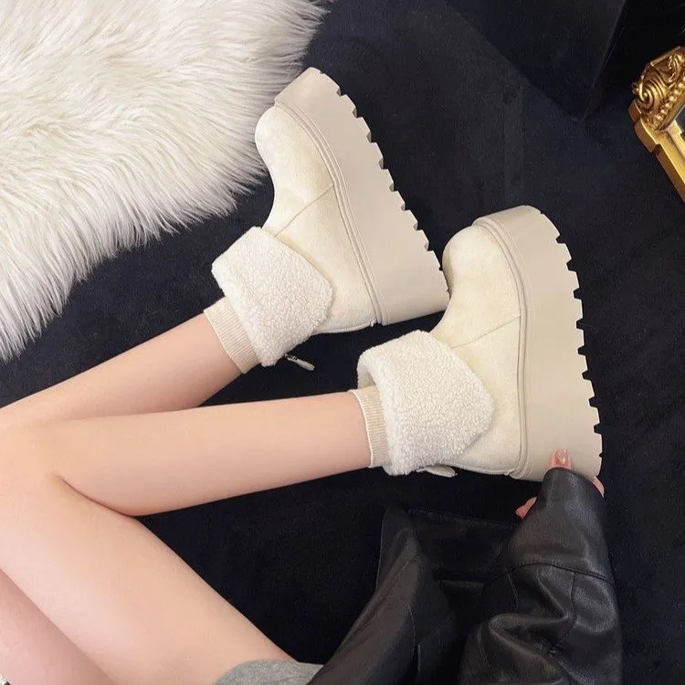 东北白色增高加绒加厚厚底雪地靴女款2025新款冬季保暖防滑